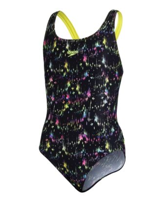 Speedo Jungleglow Digital Placement Badedragter Sort-Gul-Lyserød Pige